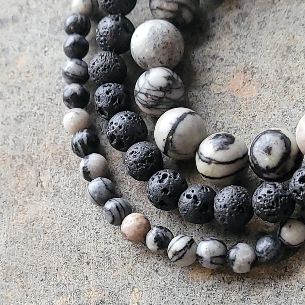 Swirl Jasper Gemstone Bead Handmade Bracelet Set of 3